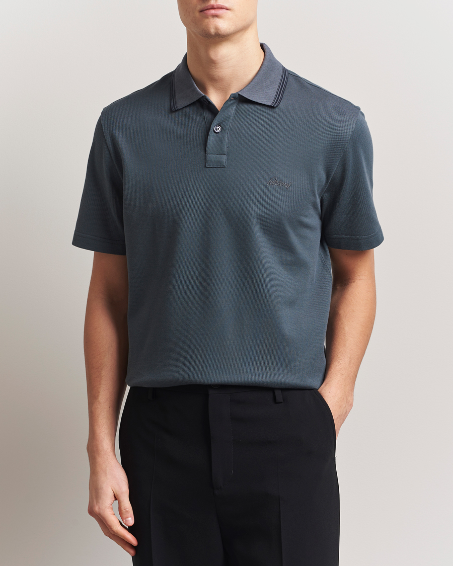 Herre | Pikéer | Brioni | Short Sleeve Cotton Piquet Polo Green