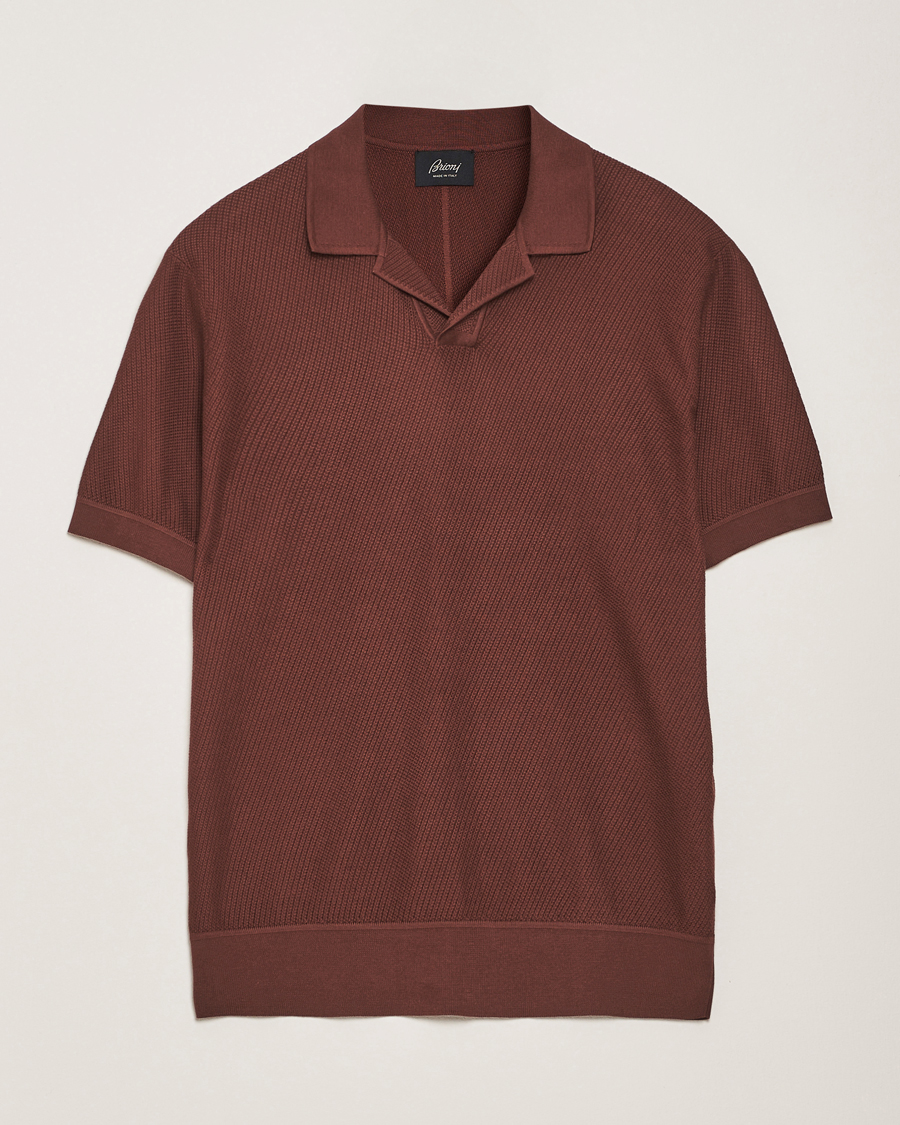 Herre | Pikéer | Brioni | Short Sleeve Sea Island Knitted Polo Brown