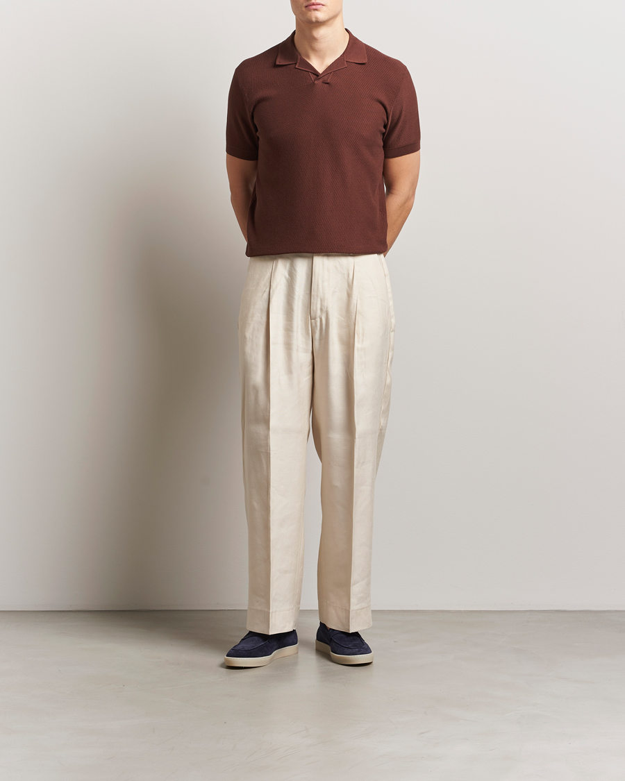 Herre | Pikéer | Brioni | Short Sleeve Sea Island Knitted Polo Brown
