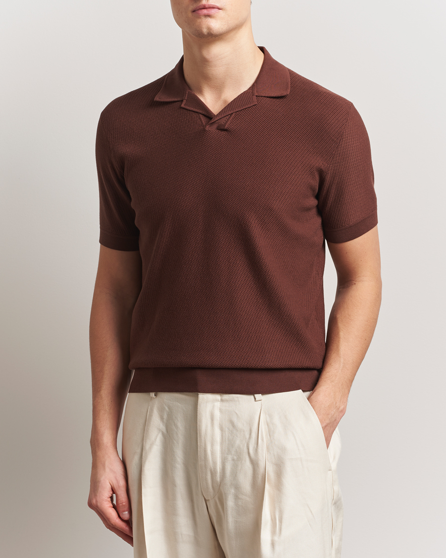 Herre | Pikéer | Brioni | Short Sleeve Sea Island Knitted Polo Brown
