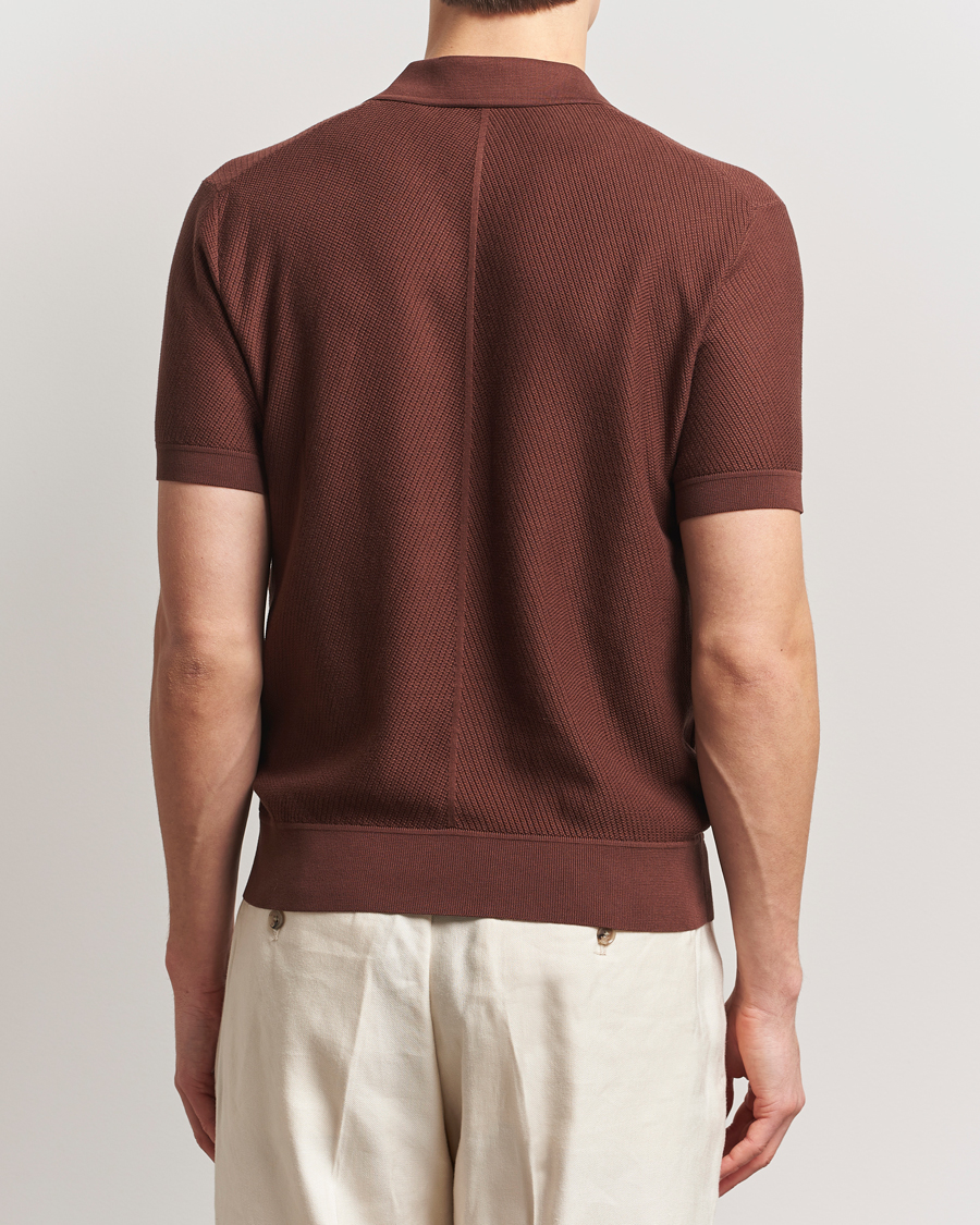 Herre | Pikéer | Brioni | Short Sleeve Sea Island Knitted Polo Brown