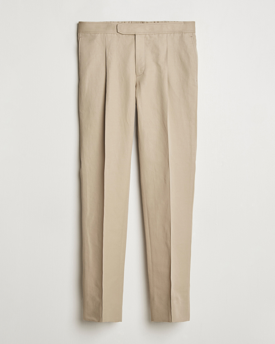 Herre | Bukser | Brioni | Cotton/Linen Pleated Trousers Beige