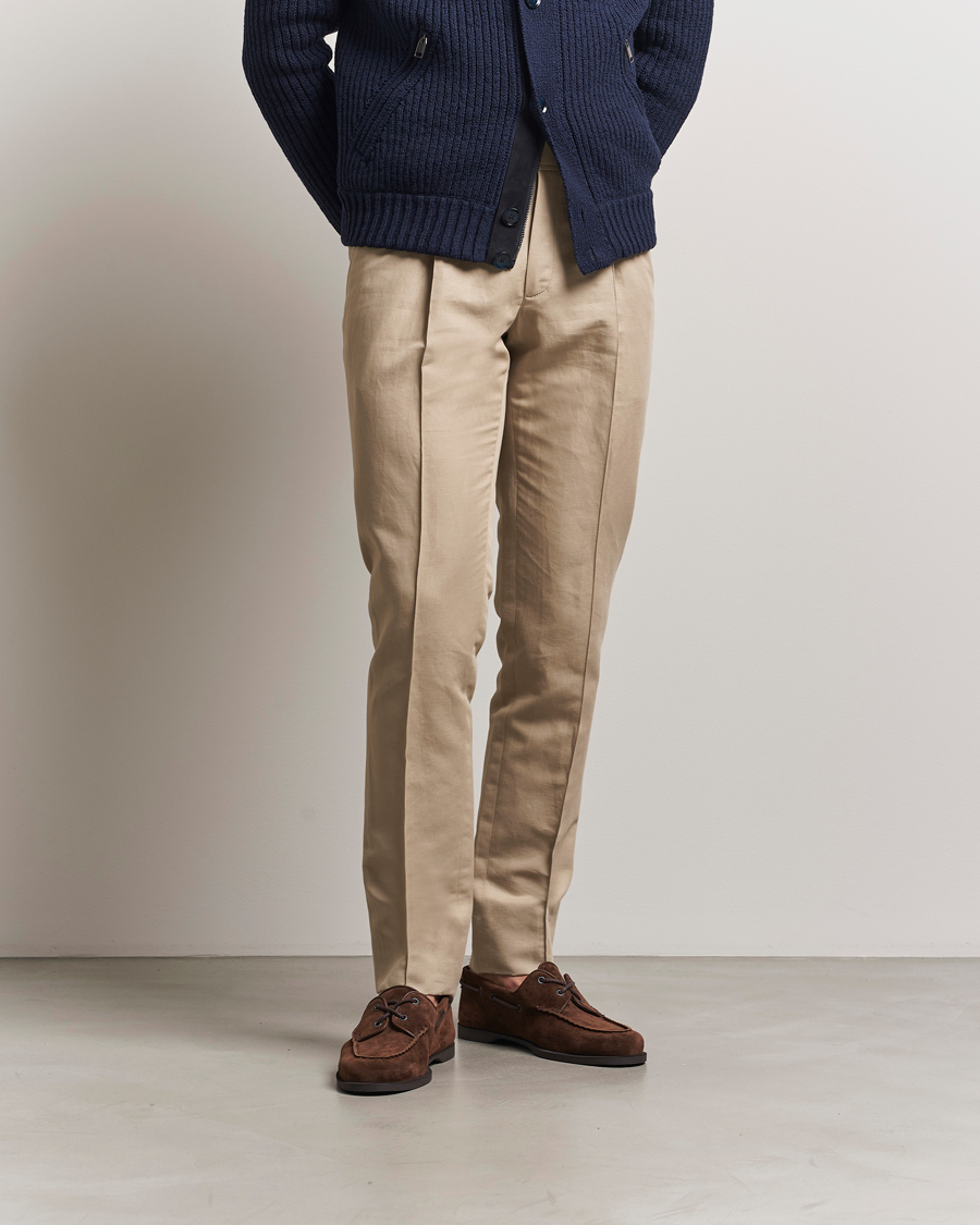 Herre | Bukser | Brioni | Cotton/Linen Pleated Trousers Beige