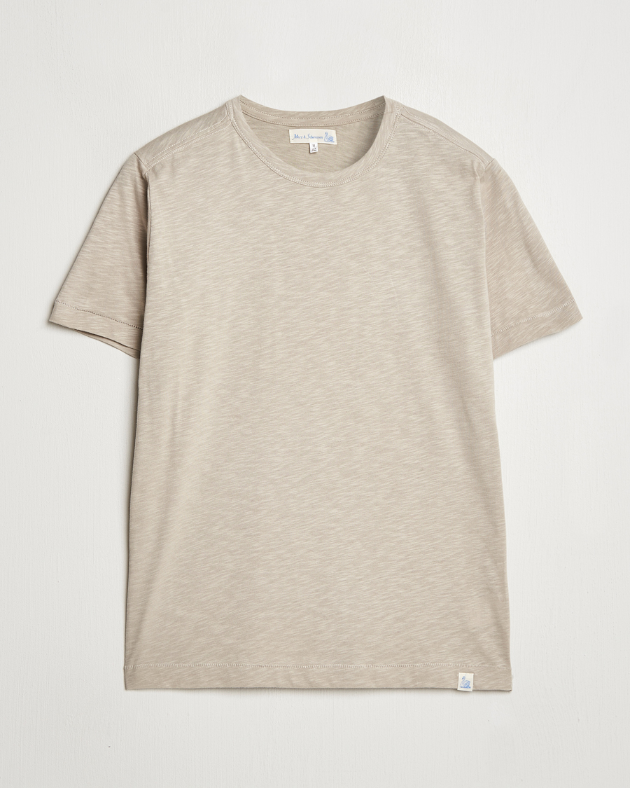 Herre | T-Shirts | Merz b. Schwanen | Organic Pima Cotton Slub Crew Neck T-Shirt Greige