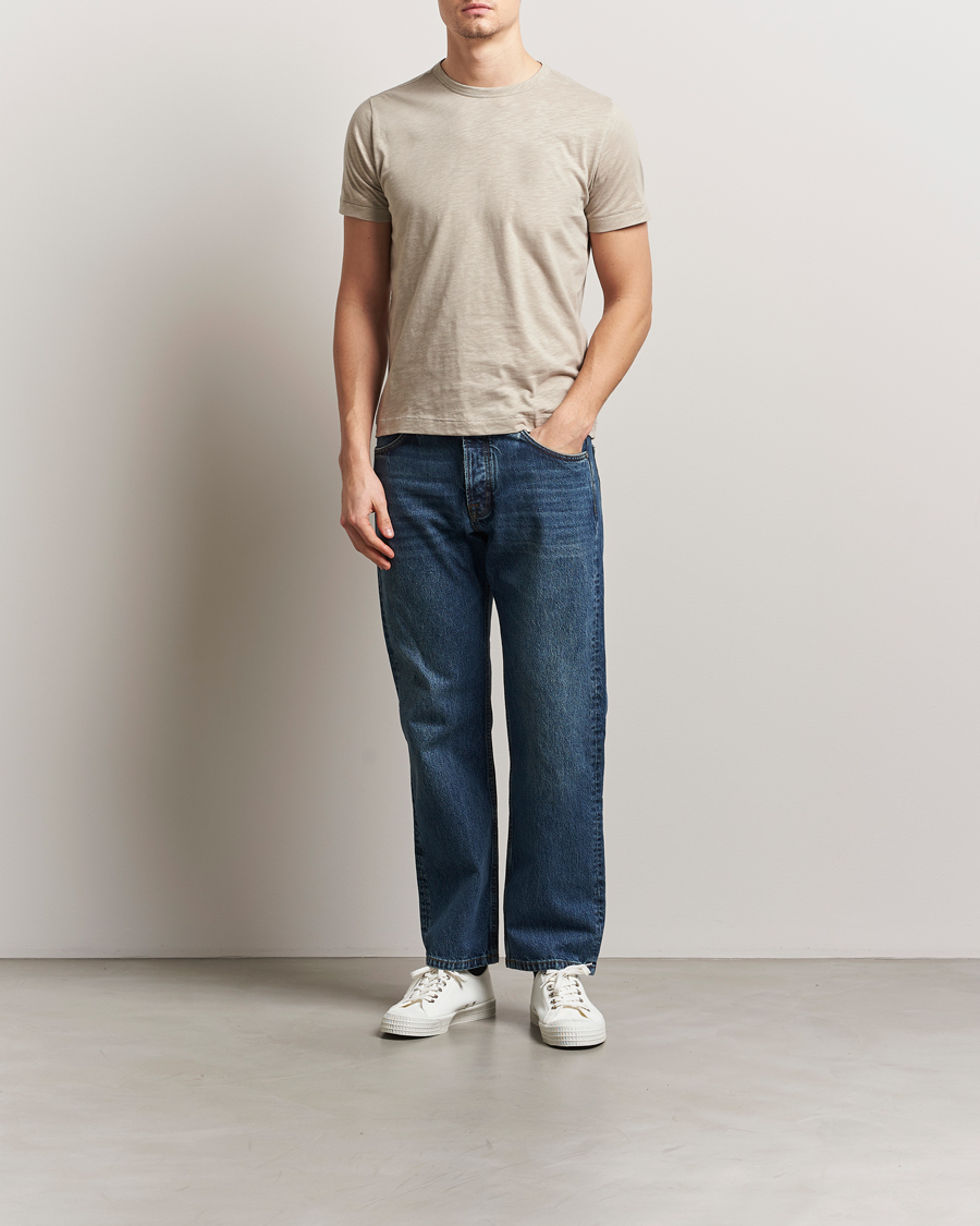Herre | T-Shirts | Merz b. Schwanen | Organic Pima Cotton Slub Crew Neck T-Shirt Greige