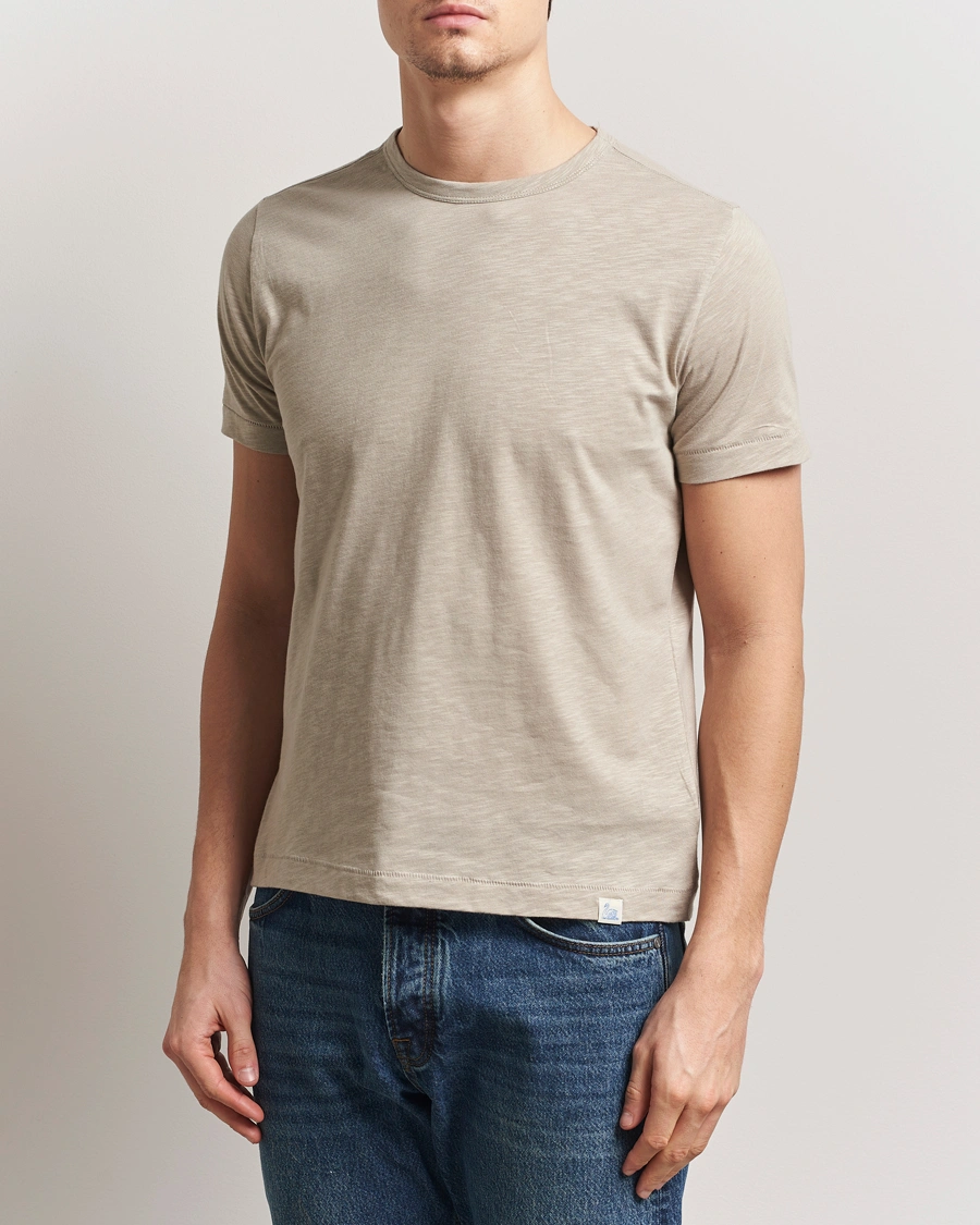 Herre | T-Shirts | Merz b. Schwanen | Organic Pima Cotton Slub Crew Neck T-Shirt Greige