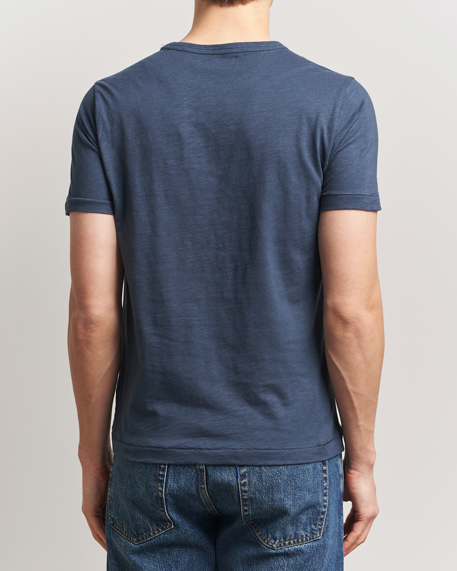 Herre | T-Shirts | Merz b. Schwanen | Organic Pima Cotton Slub Crew Neck T-Shirt Denim Blue