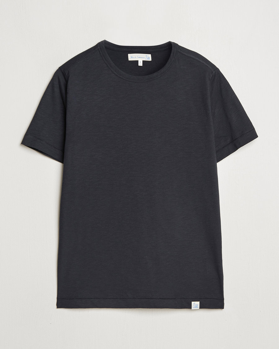 Herre | T-Shirts | Merz b. Schwanen | Organic Pima Cotton Slub Crew Neck T-Shirt Black