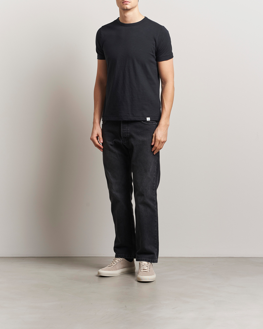 Herre | T-Shirts | Merz b. Schwanen | Organic Pima Cotton Slub Crew Neck T-Shirt Black