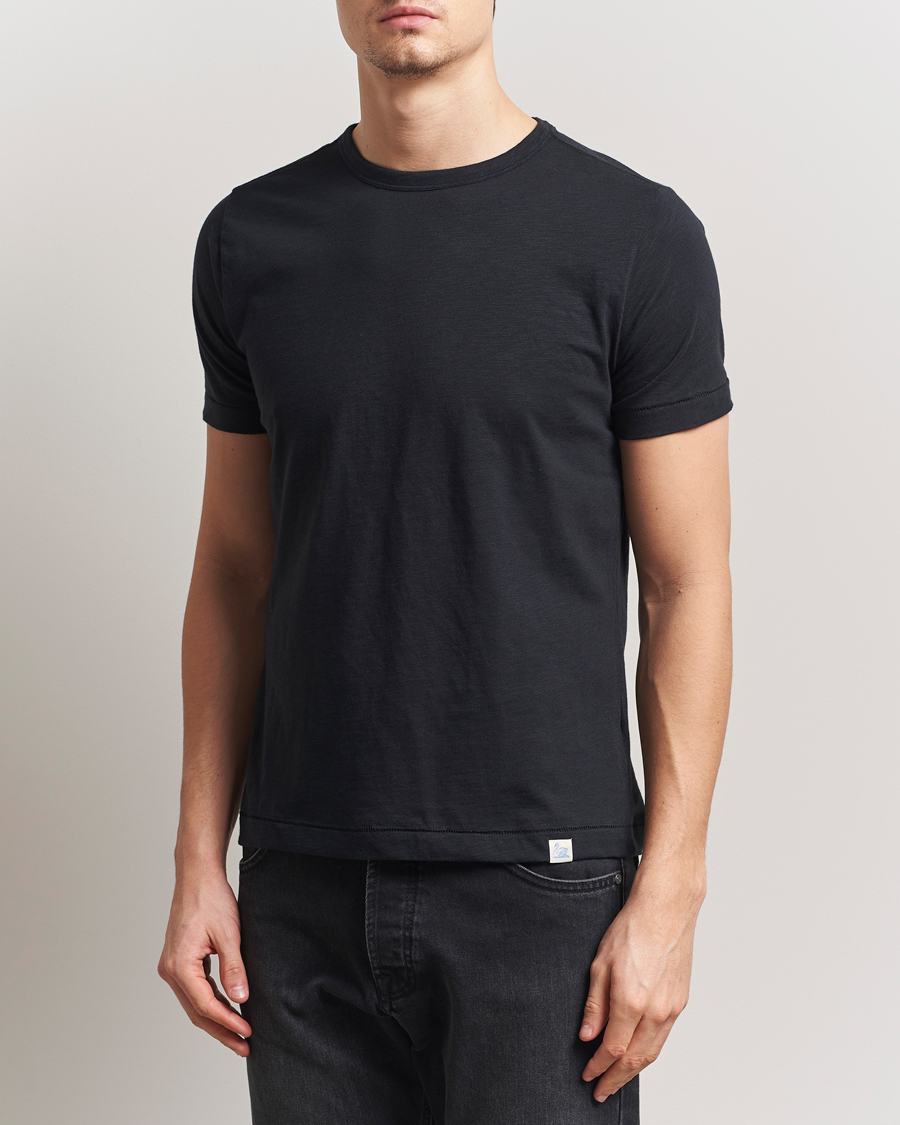 Herre | T-Shirts | Merz b. Schwanen | Organic Pima Cotton Slub Crew Neck T-Shirt Black