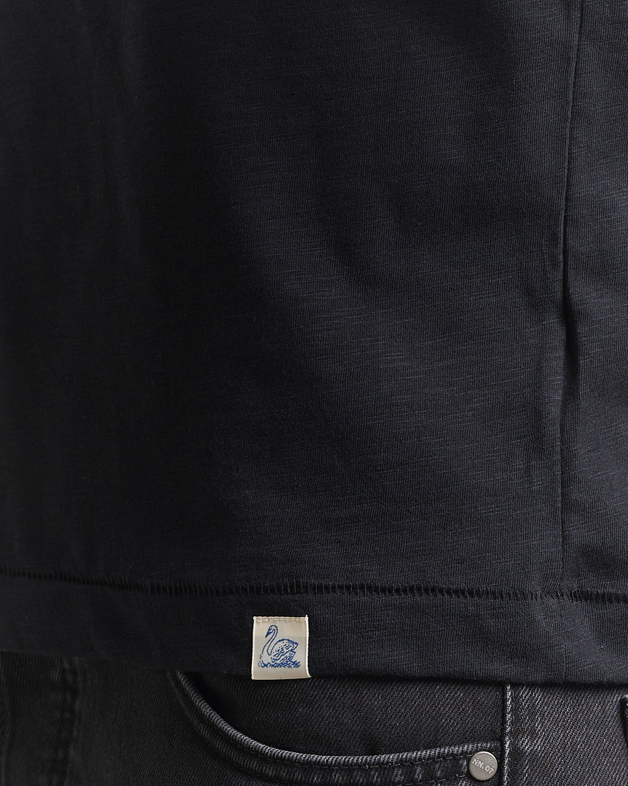 Herre | T-Shirts | Merz b. Schwanen | Organic Pima Cotton Slub Crew Neck T-Shirt Black