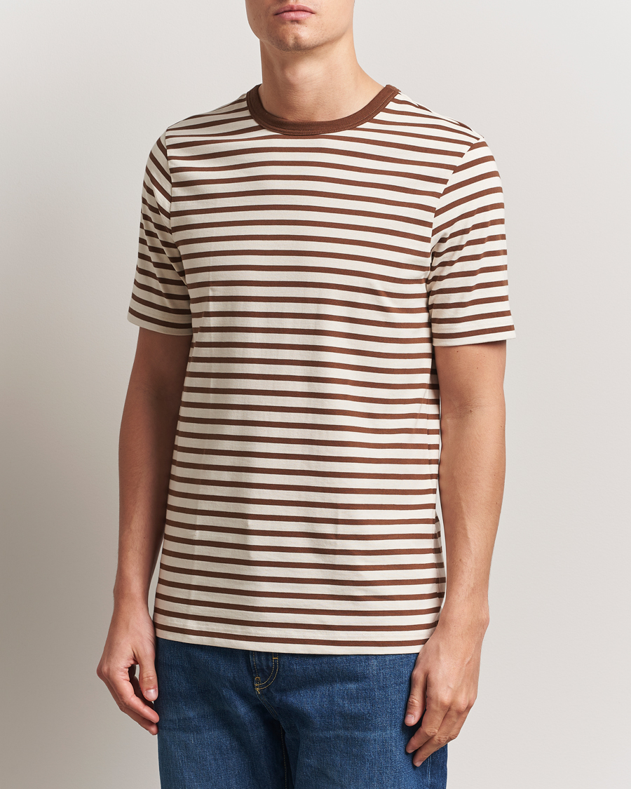 Herre | T-Shirts | Merz b. Schwanen | Relaxed Fit Striped Sturdy T-Shirt Nut/Nature