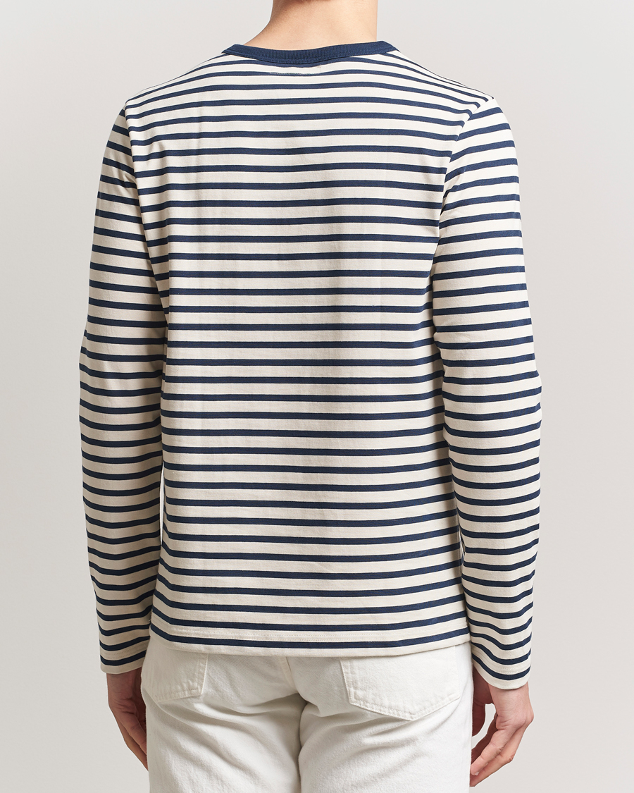 Herre | T-Shirts | Merz b. Schwanen | Relaxed Fit Striped Long Sleeve T-Shirt Ink/Nature