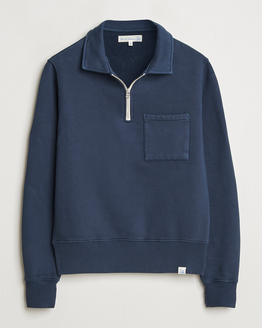 Herre | Gensere | Merz b. Schwanen | Relaxed Fit Vintage Fleece Half Zip Sweat Denim Blue