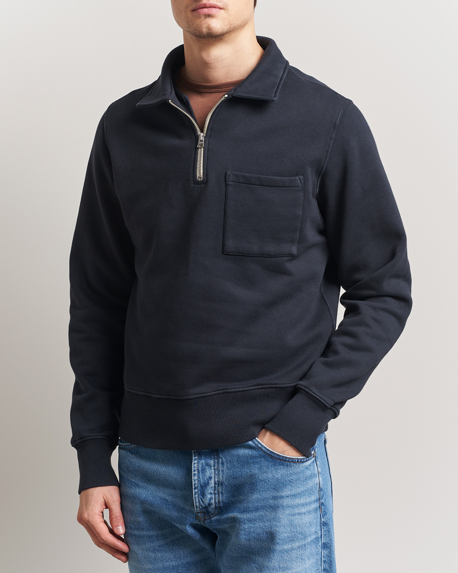 Herre | Gensere | Merz b. Schwanen | Relaxed Fit Vintage Fleece Half Zip Sweat Charcoal
