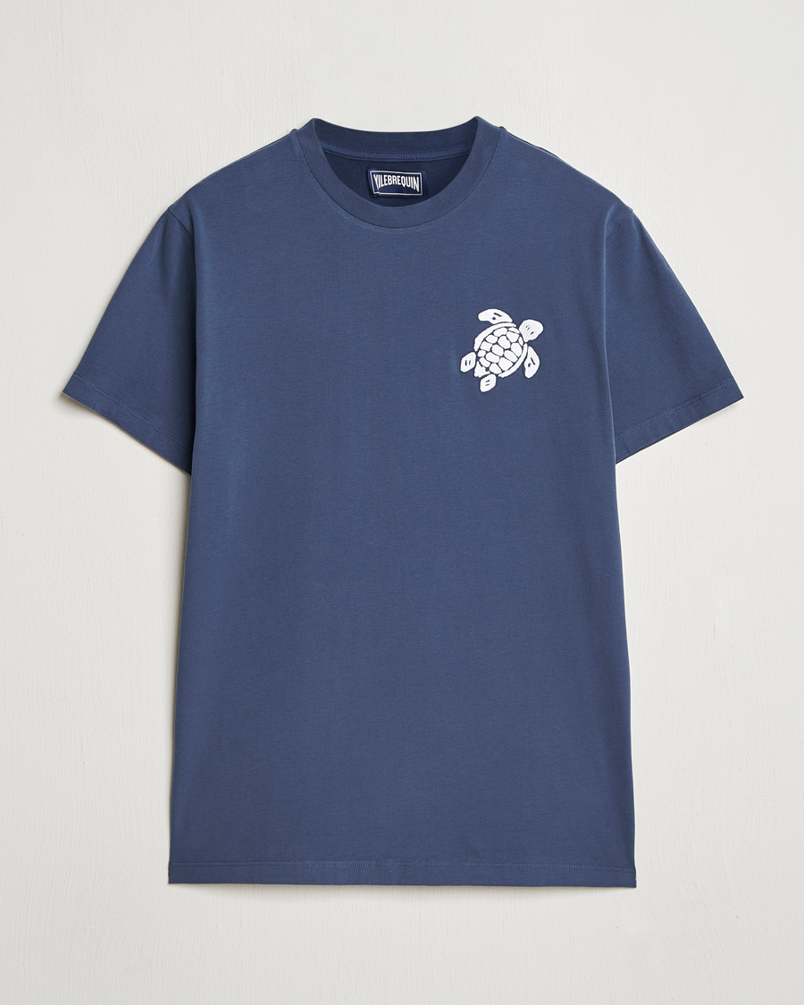 Herre | T-Shirts | Vilebrequin | Turtle Embroidery Crew Neck T-Shirt Bleu Marine