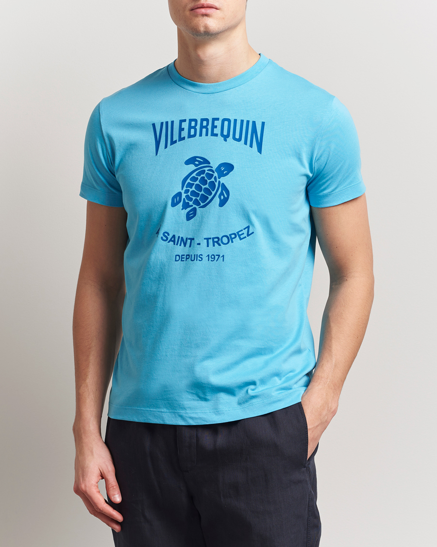 Herre | T-Shirts | Vilebrequin | Printed Crew Neck T-Shirt Topaze Bleue