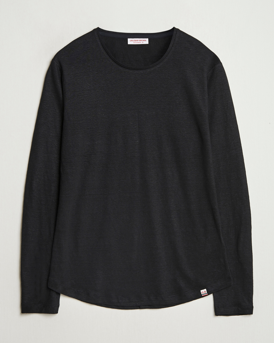 Herre | T-Shirts | Orlebar Brown | Long Sleeve Linen T-Shirt Black