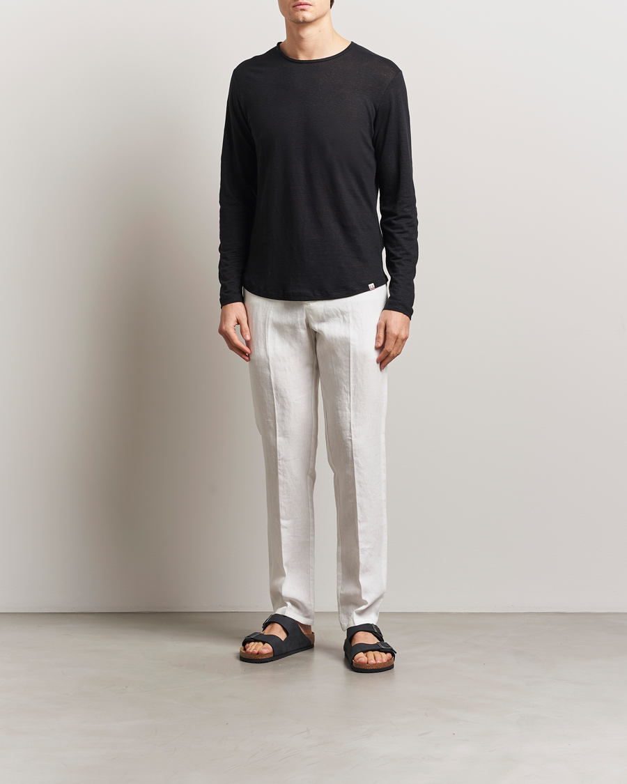 Herre | T-Shirts | Orlebar Brown | Long Sleeve Linen T-Shirt Black