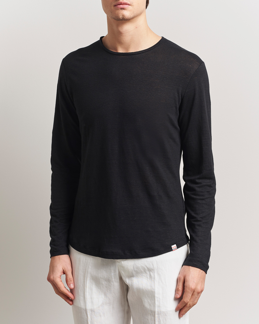 Herre | T-Shirts | Orlebar Brown | Long Sleeve Linen T-Shirt Black