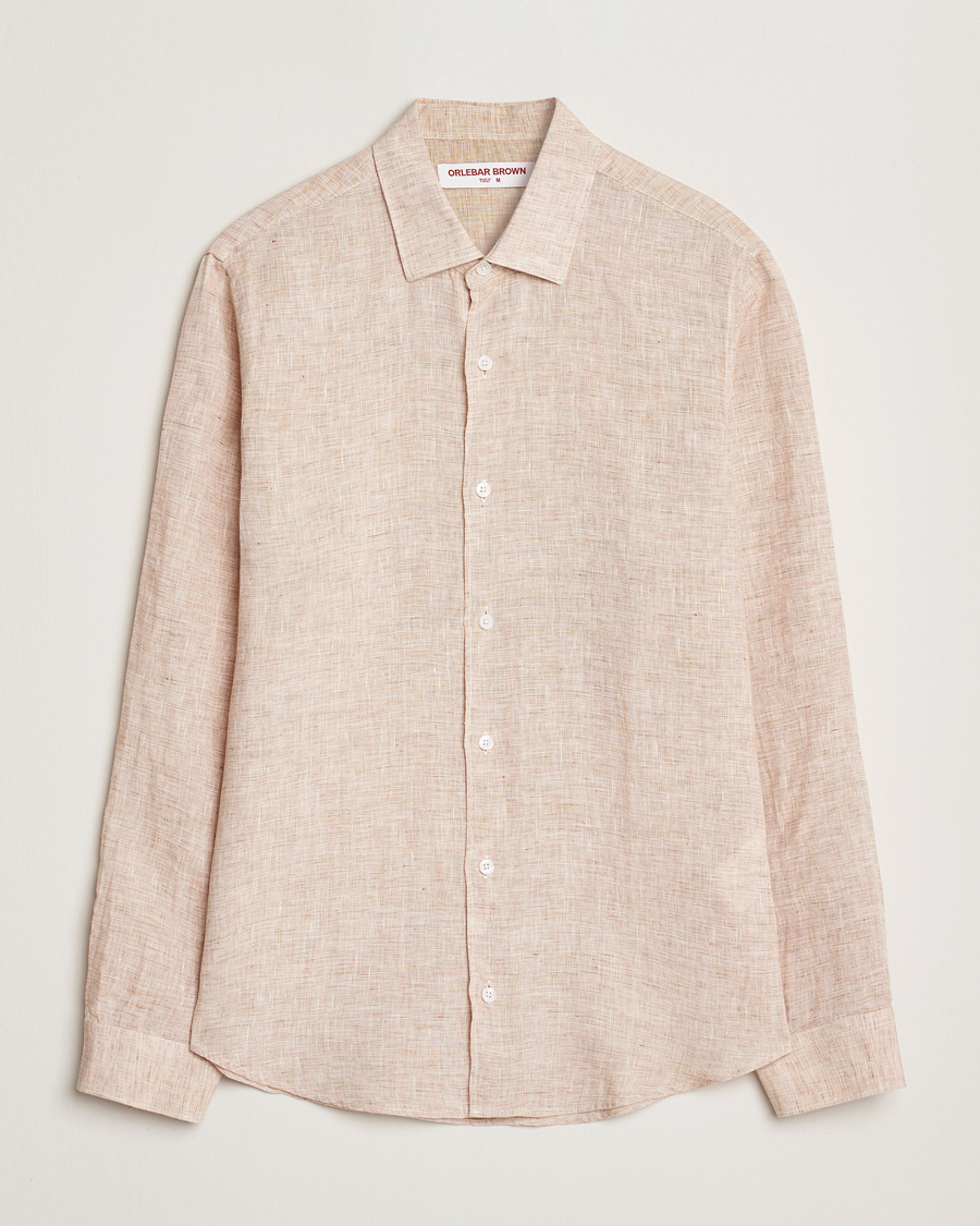 Herre | Skjorter | Orlebar Brown | Giles Long Sleeve Linen Shirt Pink Sand/White