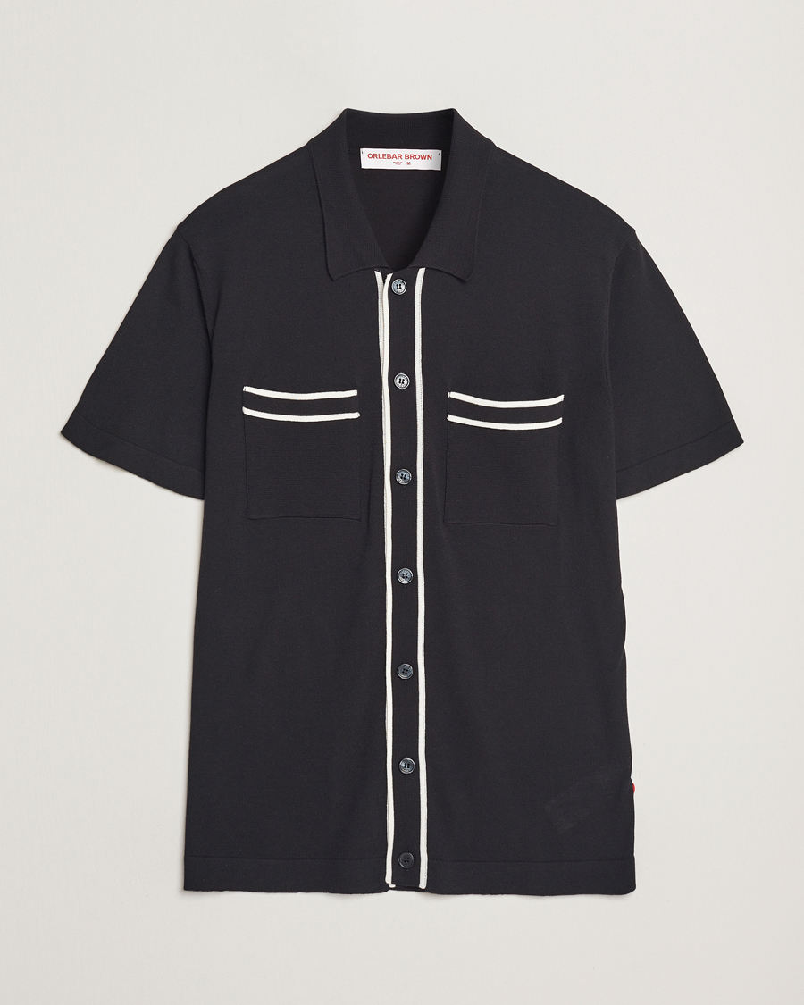 Herre | Skjorter | Orlebar Brown | Keeling Silk/Cotton Knitted Shirt Black/White Sand