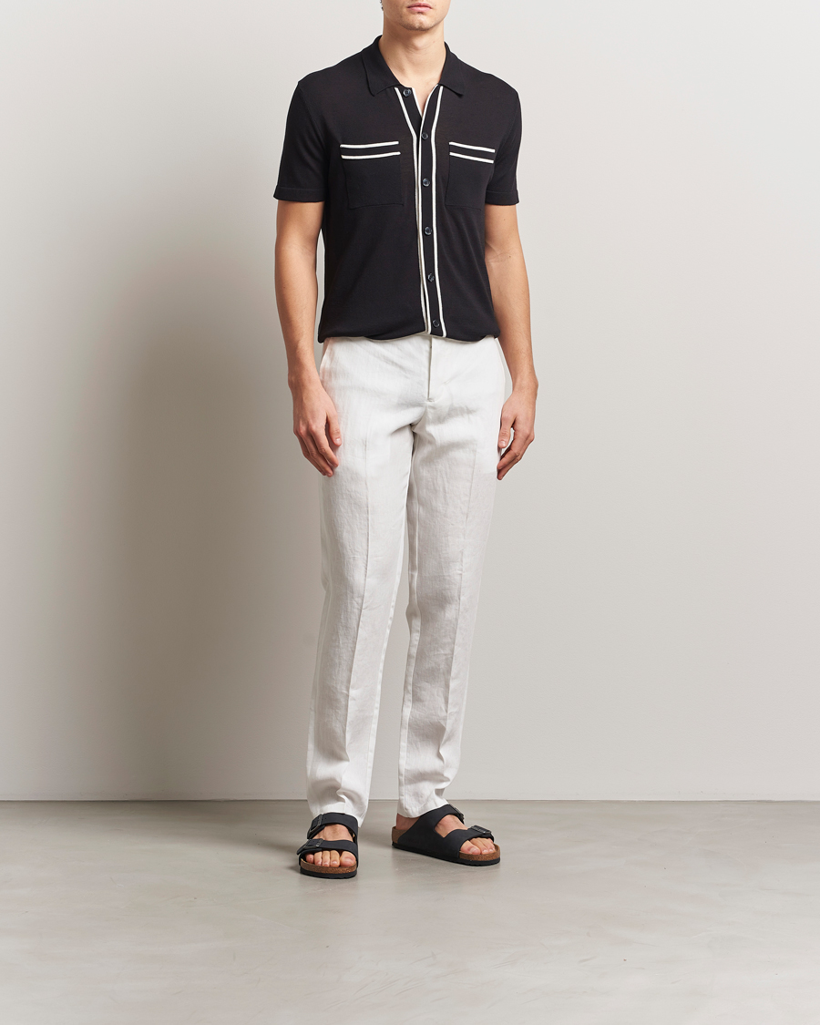 Herre | Skjorter | Orlebar Brown | Keeling Silk/Cotton Knitted Shirt Black/White Sand