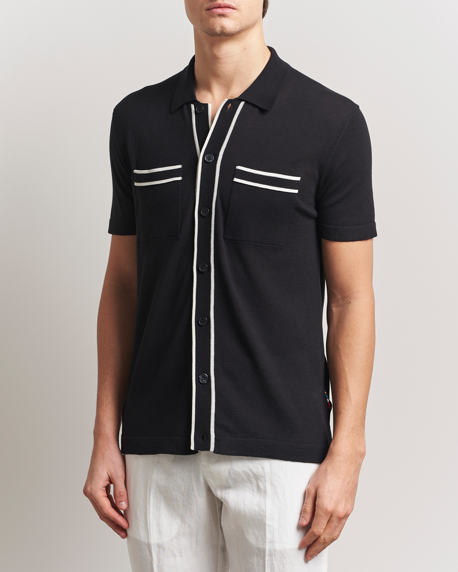 Herre | Skjorter | Orlebar Brown | Keeling Silk/Cotton Knitted Shirt Black/White Sand