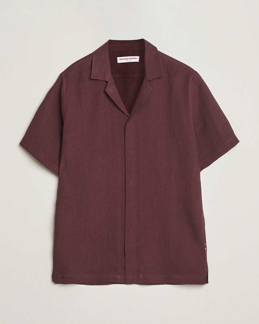 Herre | Skjorter | Orlebar Brown | Maitan II Short Sleeve Linen Shirt Damson