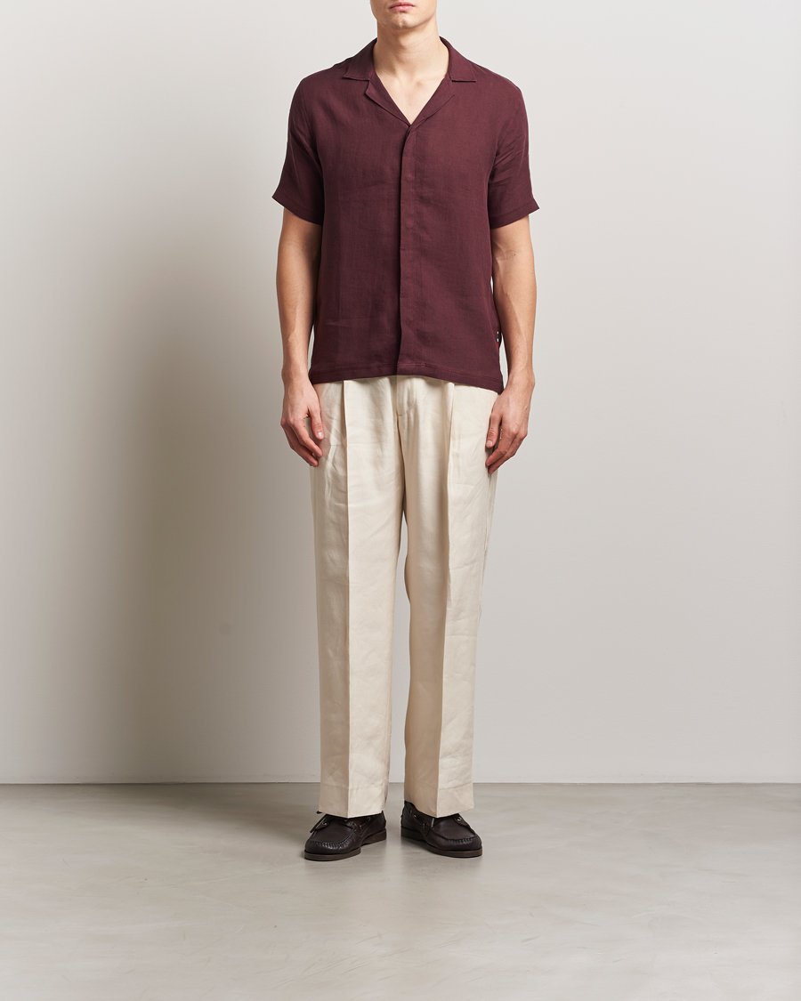 Herre | Skjorter | Orlebar Brown | Maitan II Short Sleeve Linen Shirt Damson