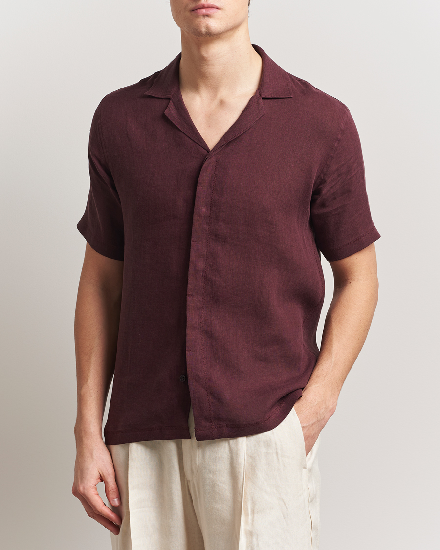 Herre | Skjorter | Orlebar Brown | Maitan II Short Sleeve Linen Shirt Damson