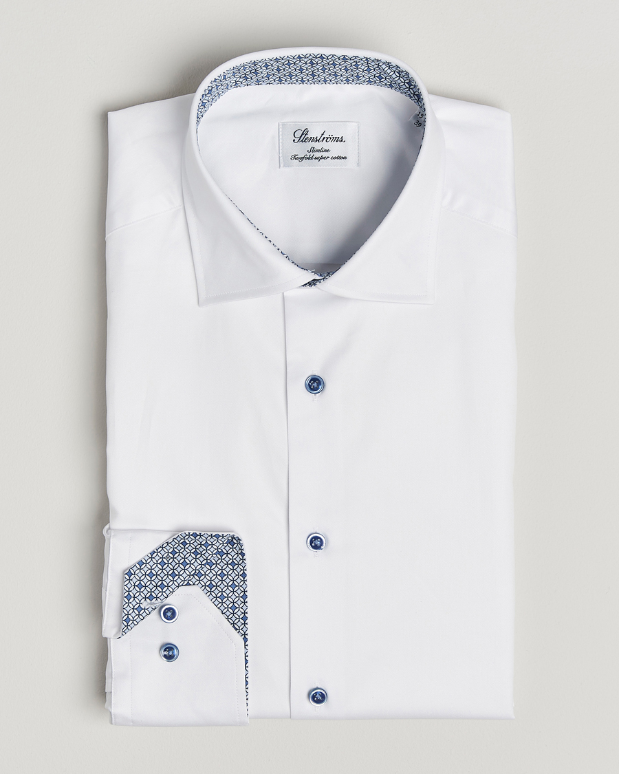 Herre | Skjorter | Stenströms | Silmline Contrast Cotton Twill Shirt White