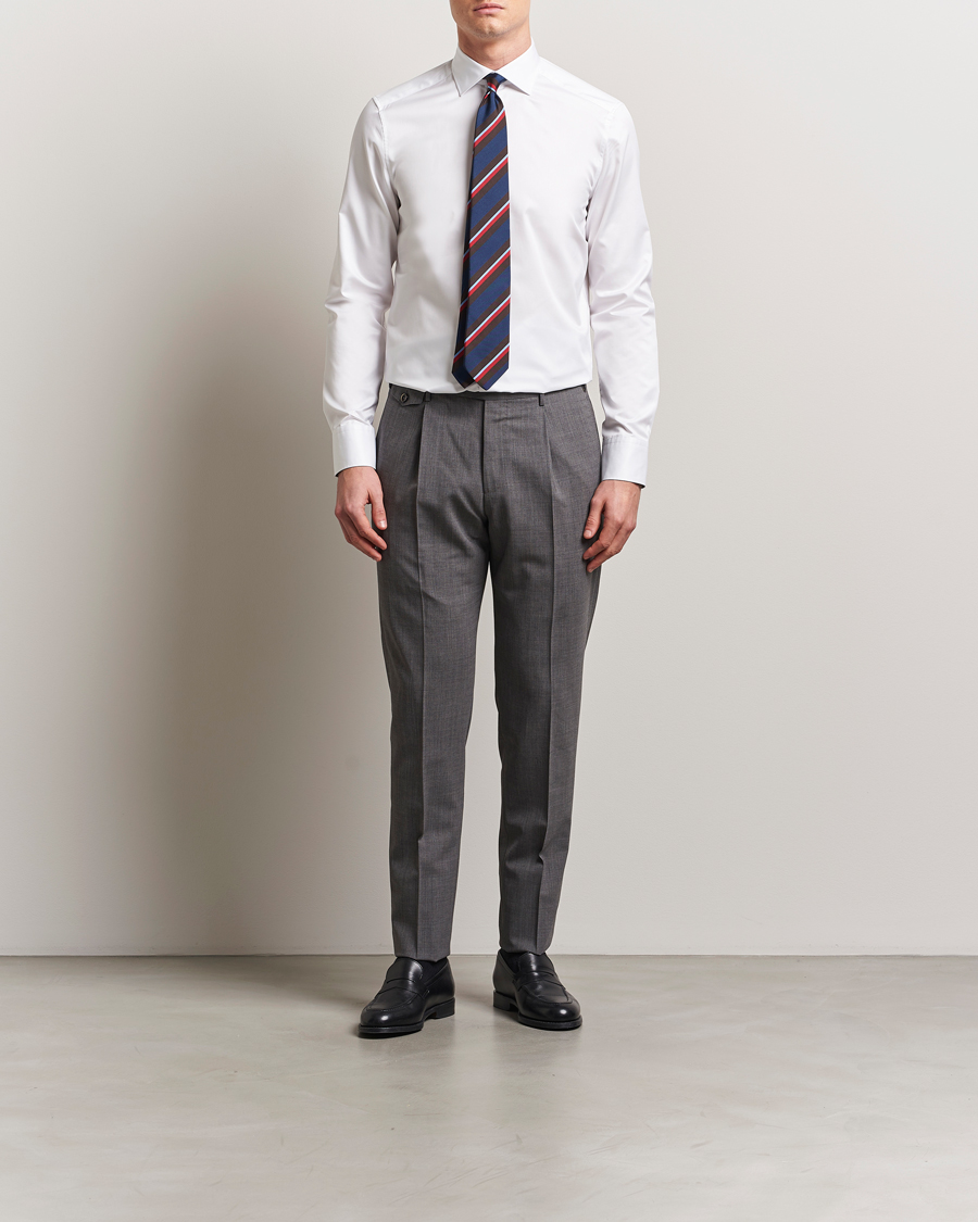 Herre | Skjorter | Stenströms | Silmline Contrast Cotton Twill Shirt White
