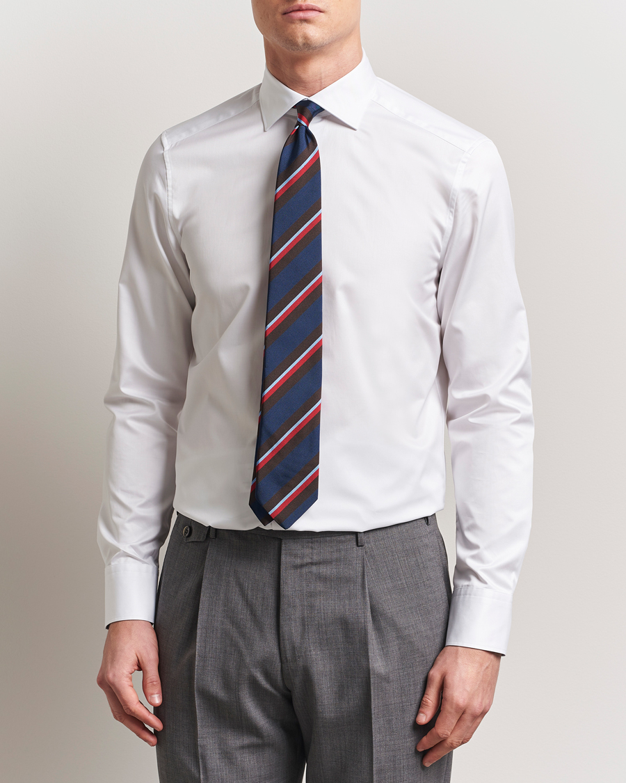 Herre | Skjorter | Stenströms | Silmline Contrast Cotton Twill Shirt White