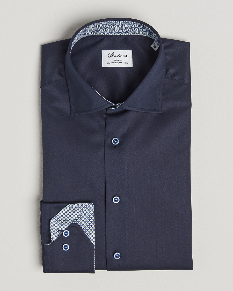 Herre | Skjorter | Stenströms | Silmline Contrast Cotton Twill Shirt Navy
