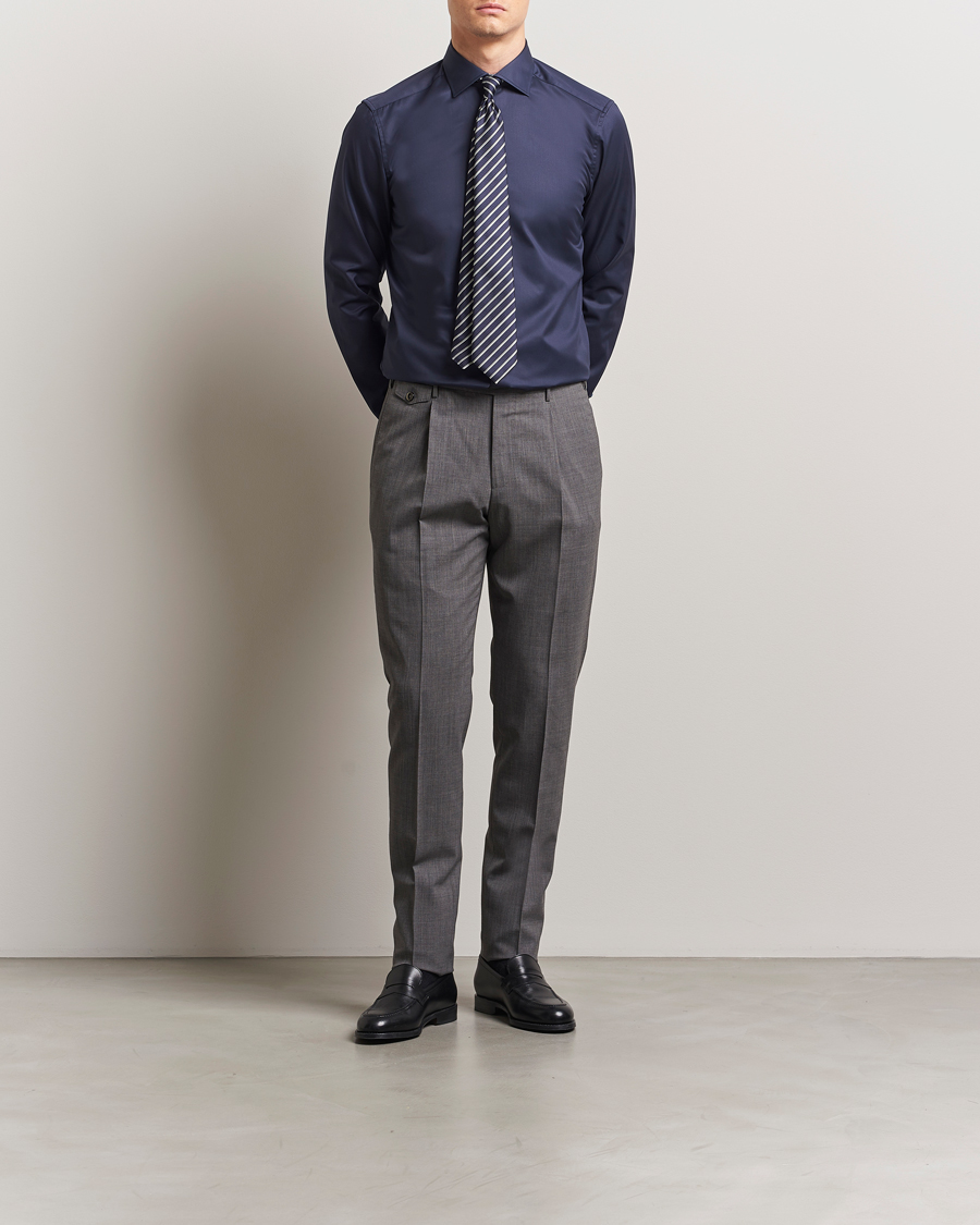 Herre | Skjorter | Stenströms | Silmline Contrast Cotton Twill Shirt Navy