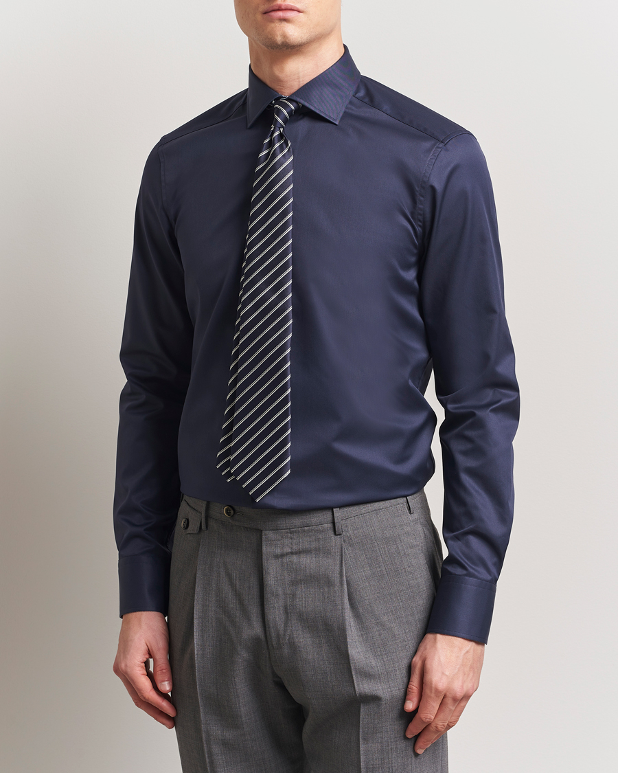 Herre | Skjorter | Stenströms | Silmline Contrast Cotton Twill Shirt Navy