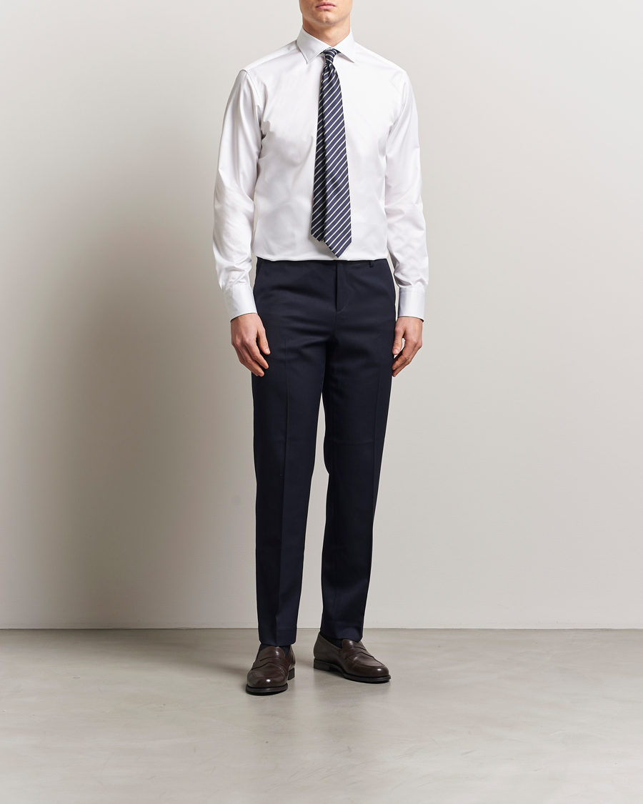 Herre | Skjorter | Stenströms | Fitted Body Contrast Cotton Twill Shirt White