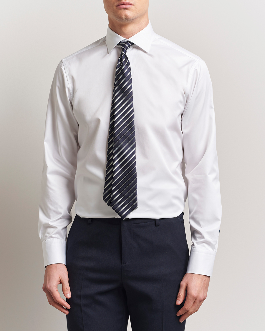 Herre | Skjorter | Stenströms | Fitted Body Contrast Cotton Twill Shirt White