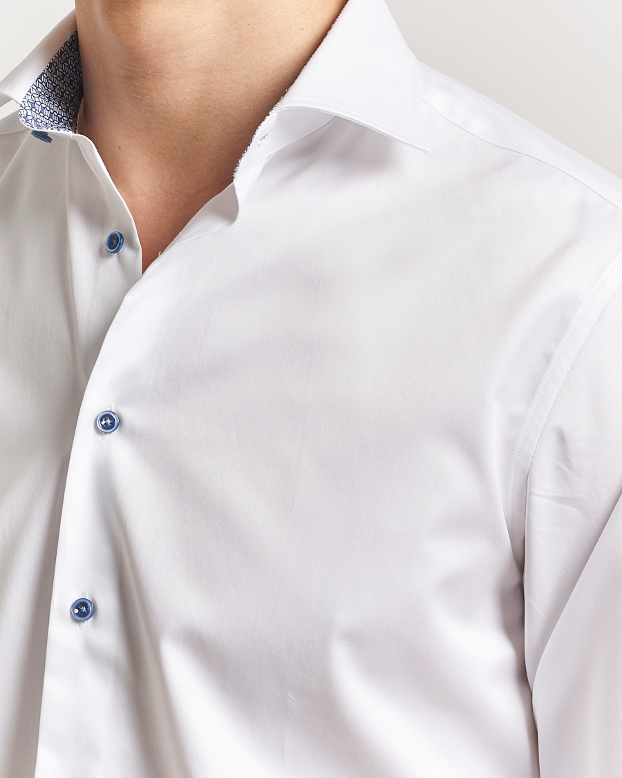 Herre | Skjorter | Stenströms | Fitted Body Contrast Cotton Twill Shirt White