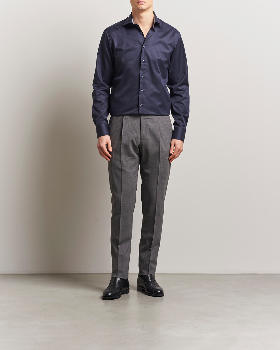 Herre | Skjorter | Stenströms | Fitted Body Contrast Cotton Twill Shirt Navy