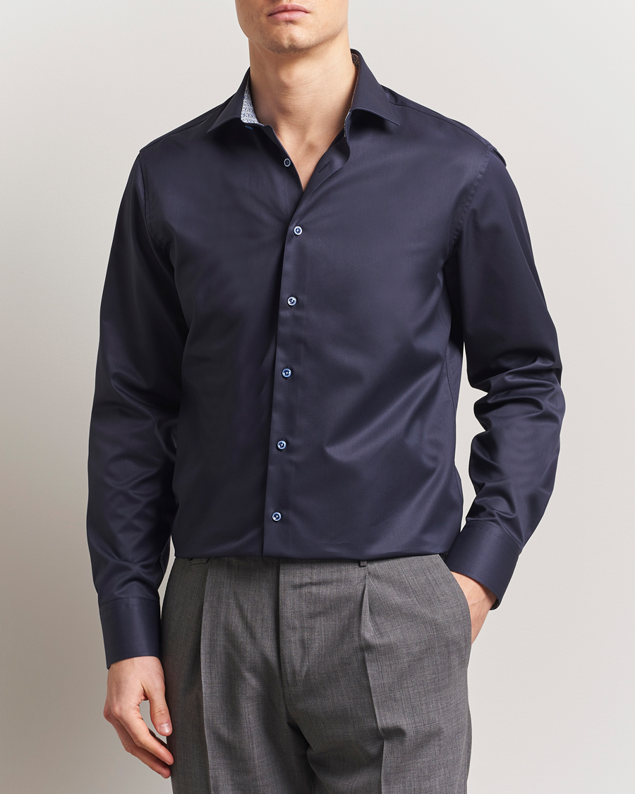 Herre | Skjorter | Stenströms | Fitted Body Contrast Cotton Twill Shirt Navy
