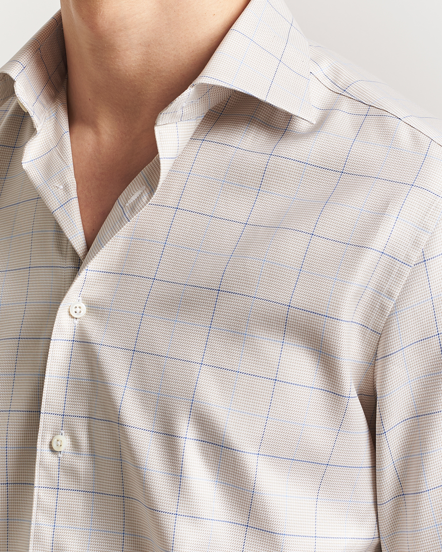 Herre | Skjorter | Stenströms | Fitted Body Checked Houndstooth Shirt Taupe