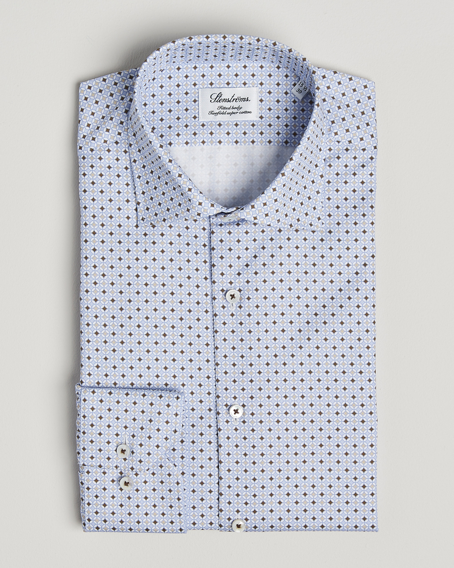 Herre | Skjorter | Stenströms | Fitted Body Printed Cut Away Shirt Blue