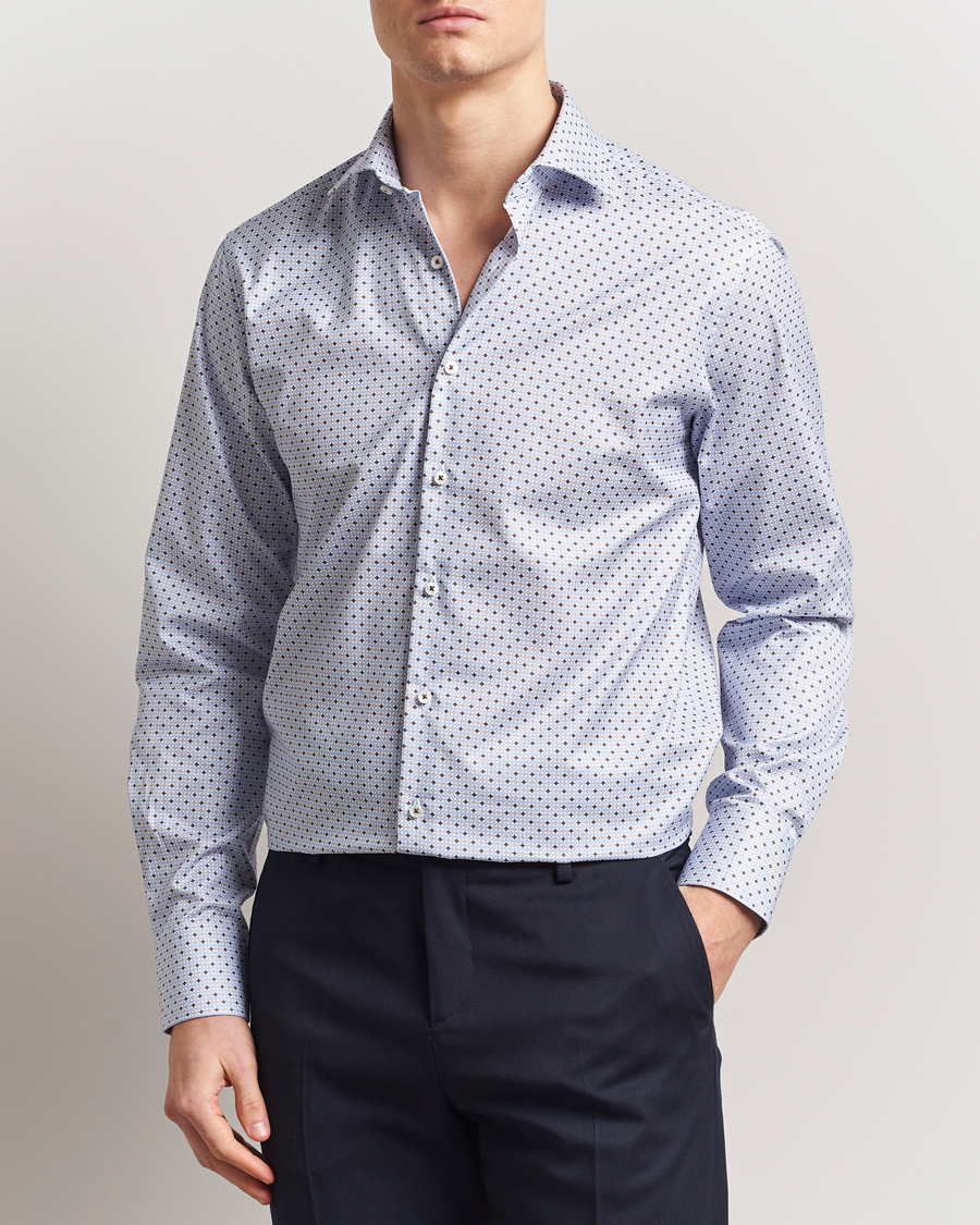 Herre | Skjorter | Stenströms | Fitted Body Printed Cut Away Shirt Blue