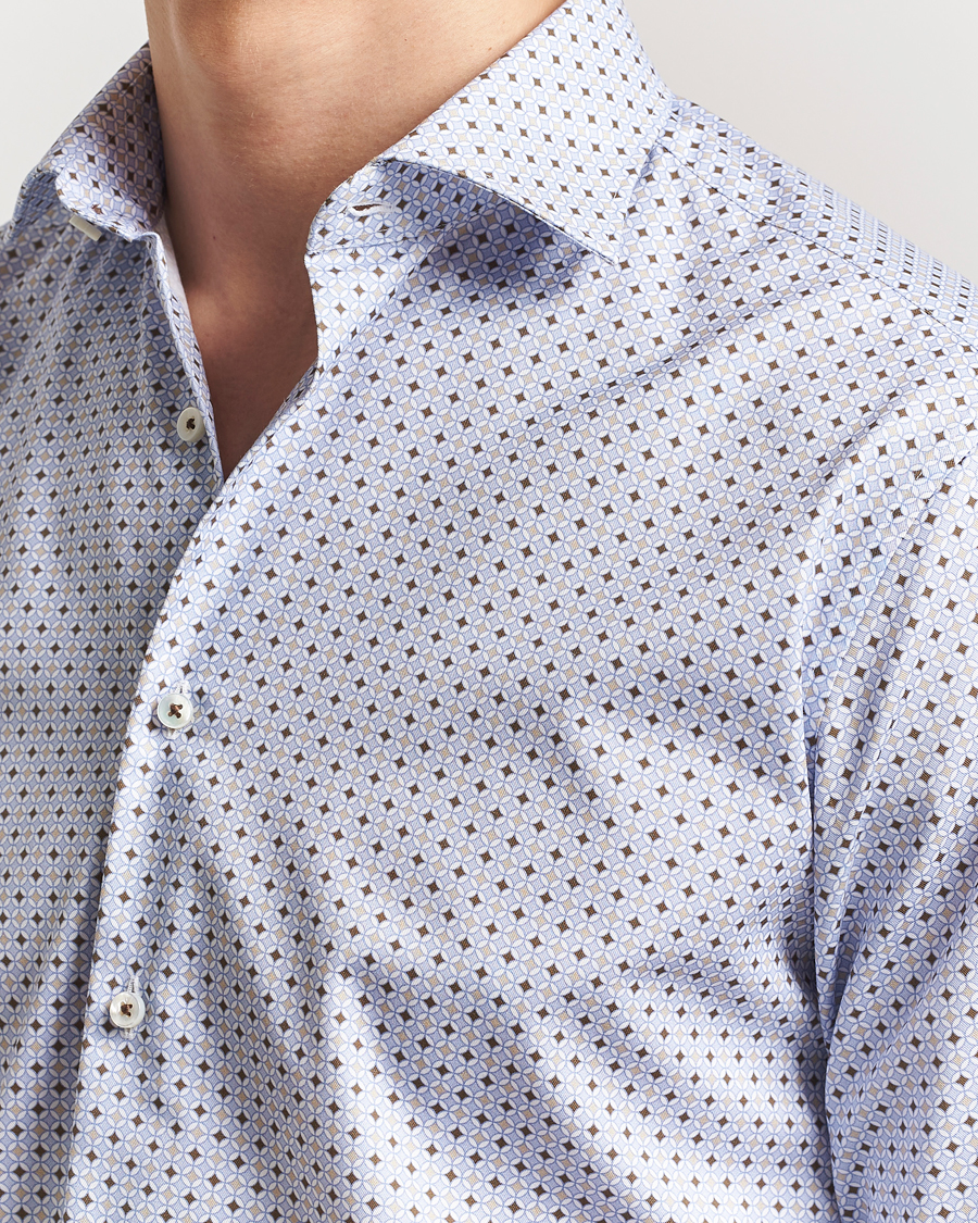 Herre | Skjorter | Stenströms | Fitted Body Printed Cut Away Shirt Blue
