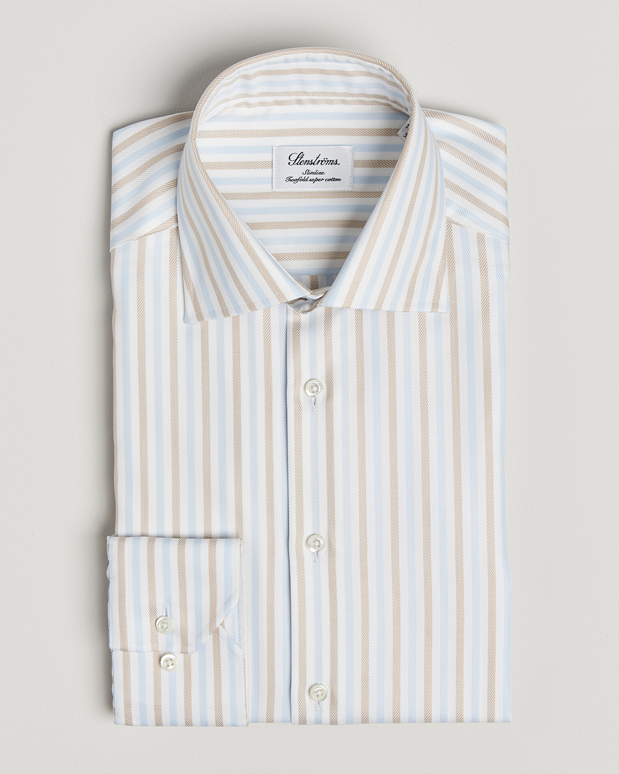 Herre | Skjorter | Stenströms | Slimline Multi Striped Twill Shirt Blue/Beige