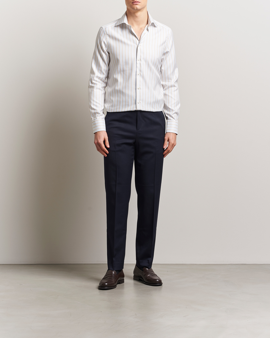 Herre | Skjorter | Stenströms | Slimline Multi Striped Twill Shirt Blue/Beige