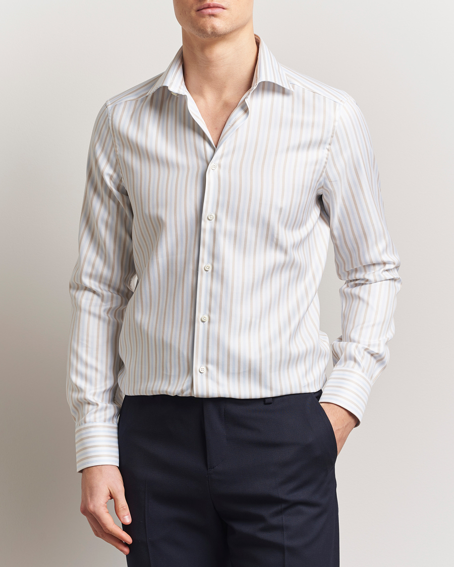 Herre | Skjorter | Stenströms | Slimline Multi Striped Twill Shirt Blue/Beige