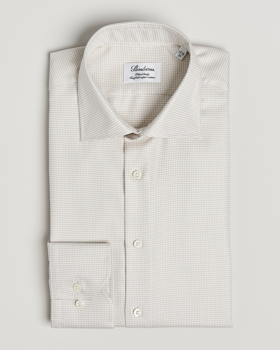 Herre | Skjorter | Stenströms | Fitted Body Small Houndstooth Shirt Beige